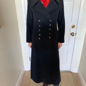 Vintage Agnès B. dark gray military-style wool long coat in EUC
